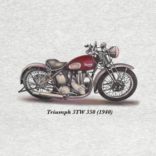 Drawing of Retro Classic Motorcycle Triumph 3TW 350 1940 by Roza@Artpage